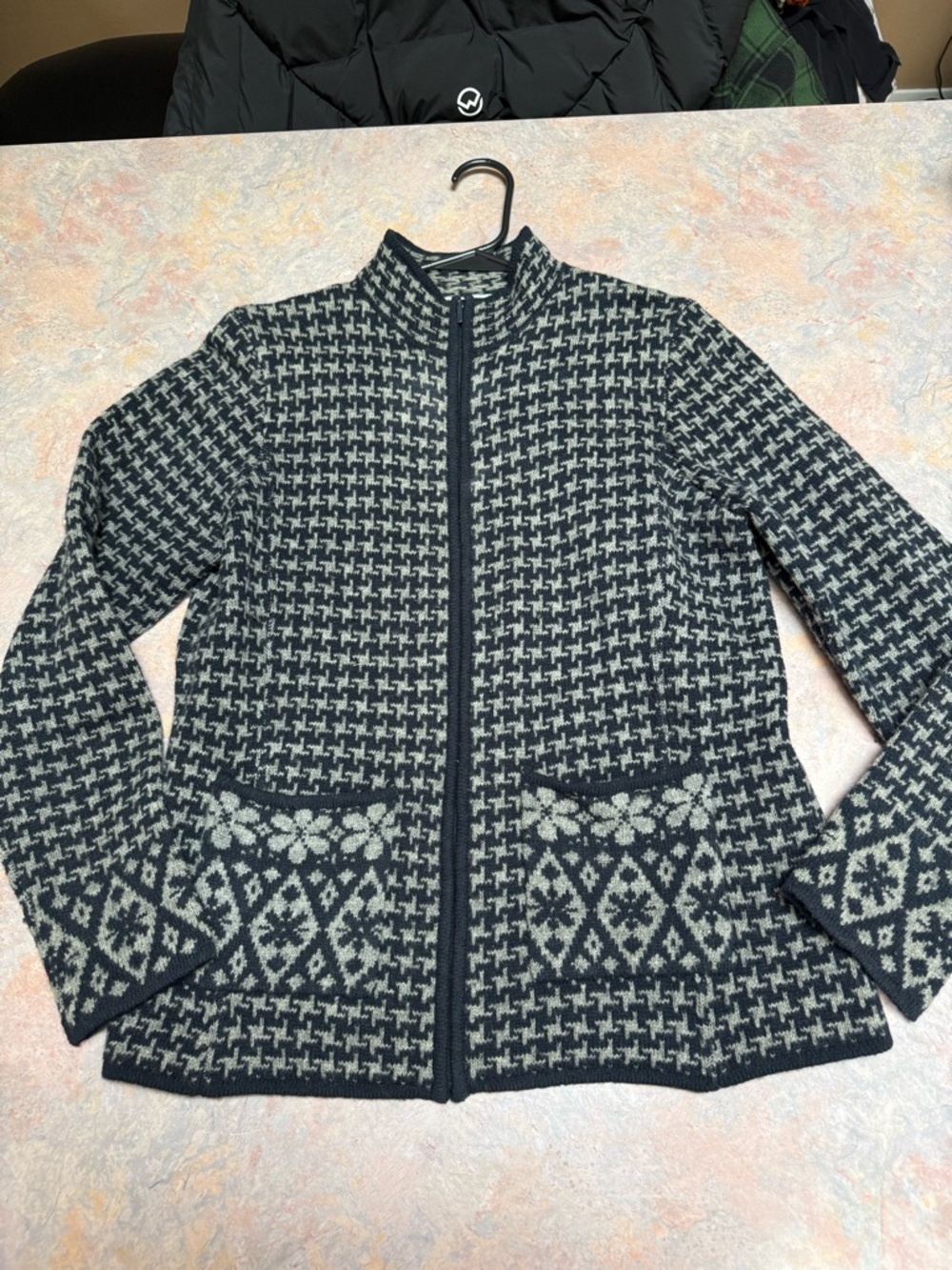 david brooks Black and Cream Houndstooth Knit Cardigan